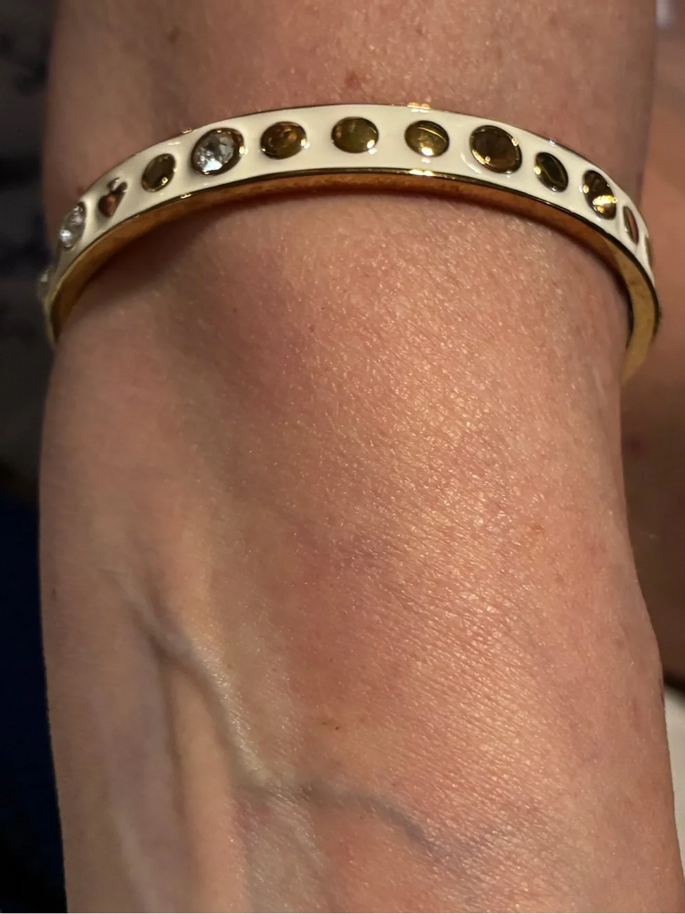 Kate Spade Gold-Tone White Enamel Bangle with Crystal Accents - Picture 4 of 5